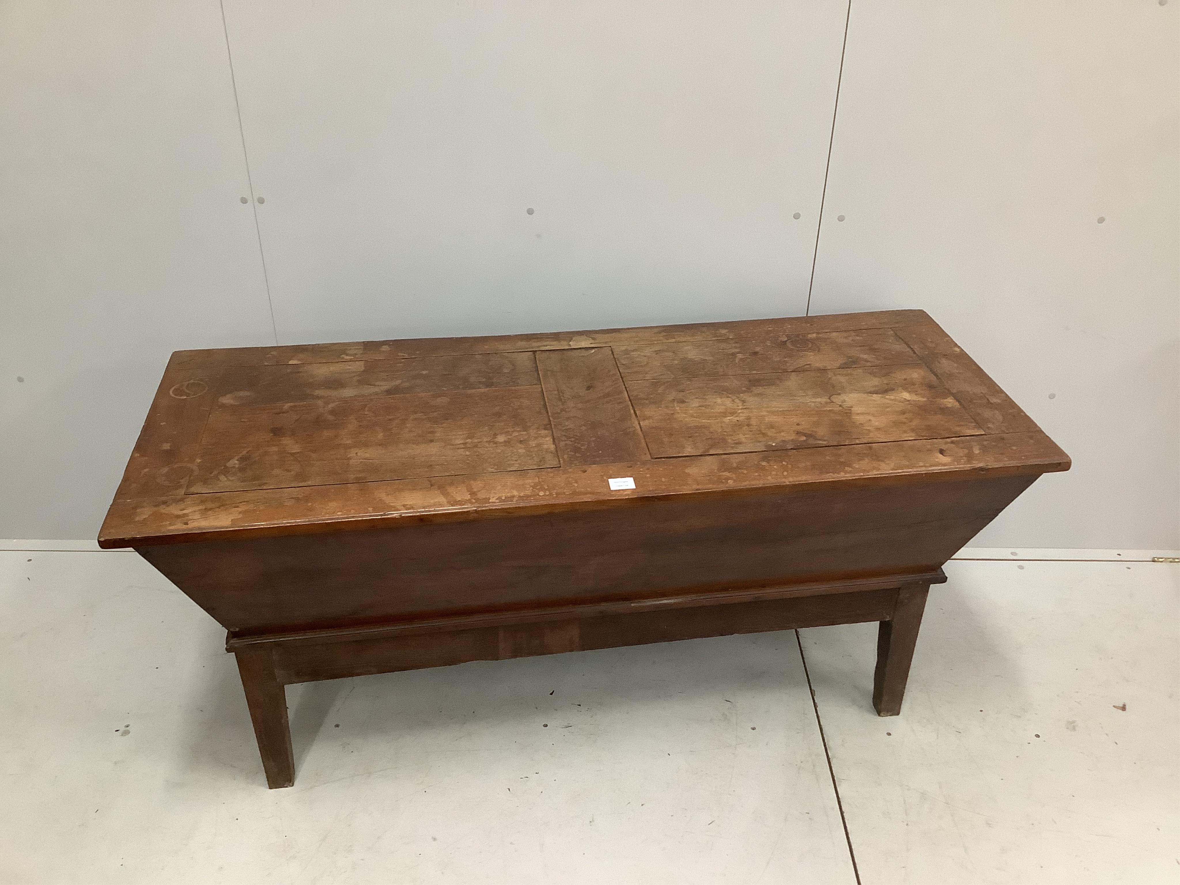 A fruitwood dough bin, c.1800, width 157cm, depth 63cm, height 72cm. Condition - fair